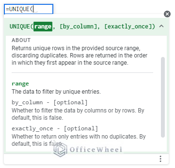unique formula syntax